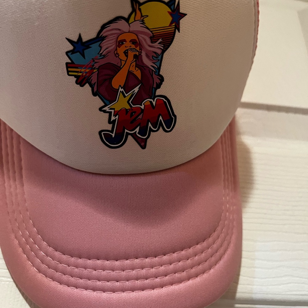 Jem Pink Mesh Trucker Hat with Graphic - Picture 2 of 2